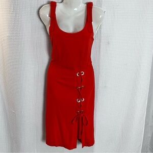 VENUS Bold Red Lace-Up Midi Dress size small